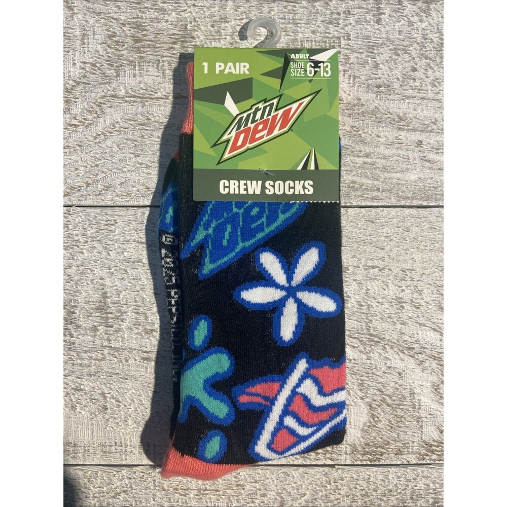 Men Shoe Size 6-13 Mountain Dew Multicolored Crew Socks 1 Pair Socks #D091